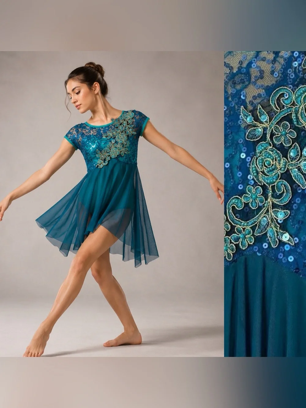 Costume Gallery solo dance costume dress lyrical ballet Teal sequin SA adult